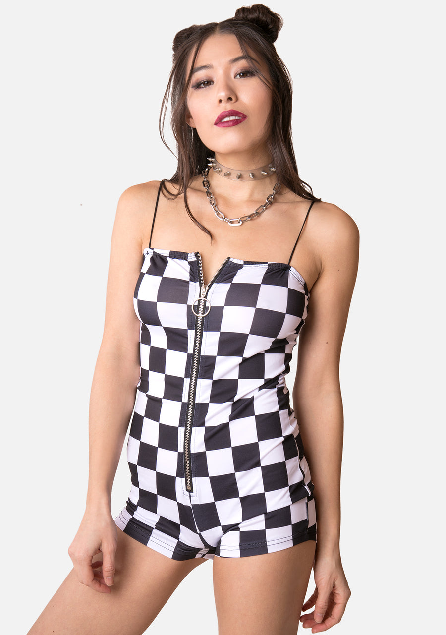 Checkerboard Zip Thru Romper